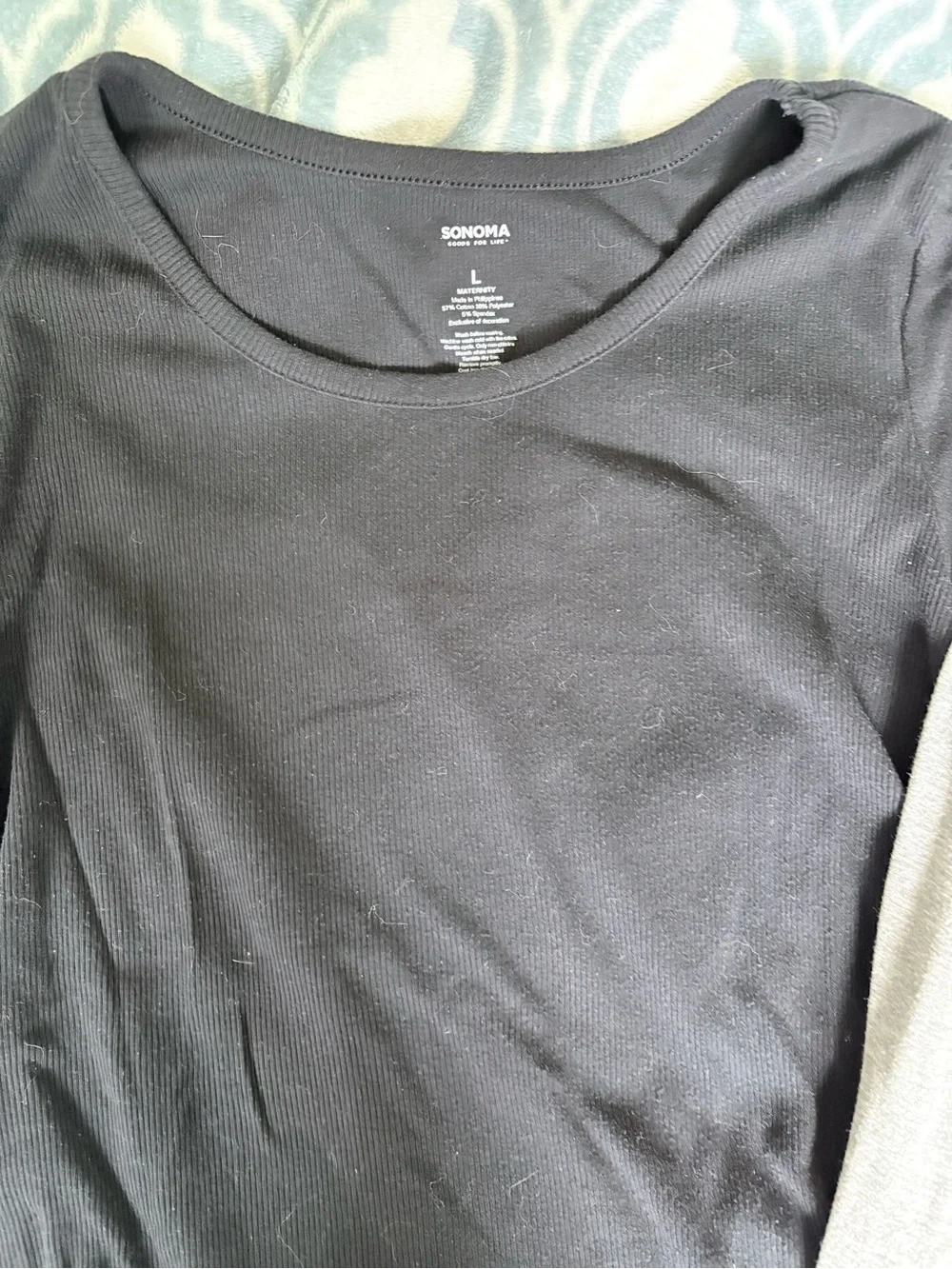 Sonoma 2 Long Sleeve Scoop Neck Maternity Tops — Black & Light Gray Size L